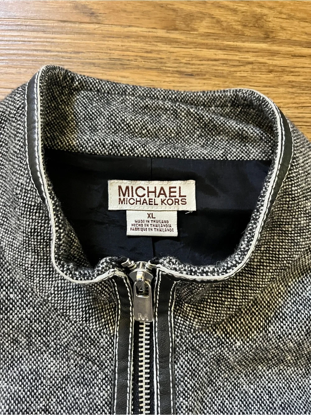 Vintage Michael Michael Kors Tweed Bouclé Front Moto Jacket Contrast Stitching